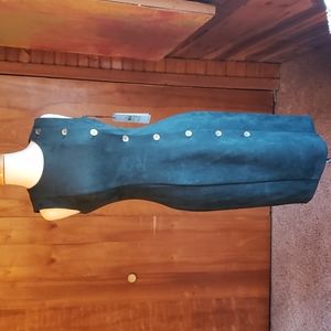 Calvin Klein NWT Dk Green Elegant Faux Suede Gold Button Front Dress size 4